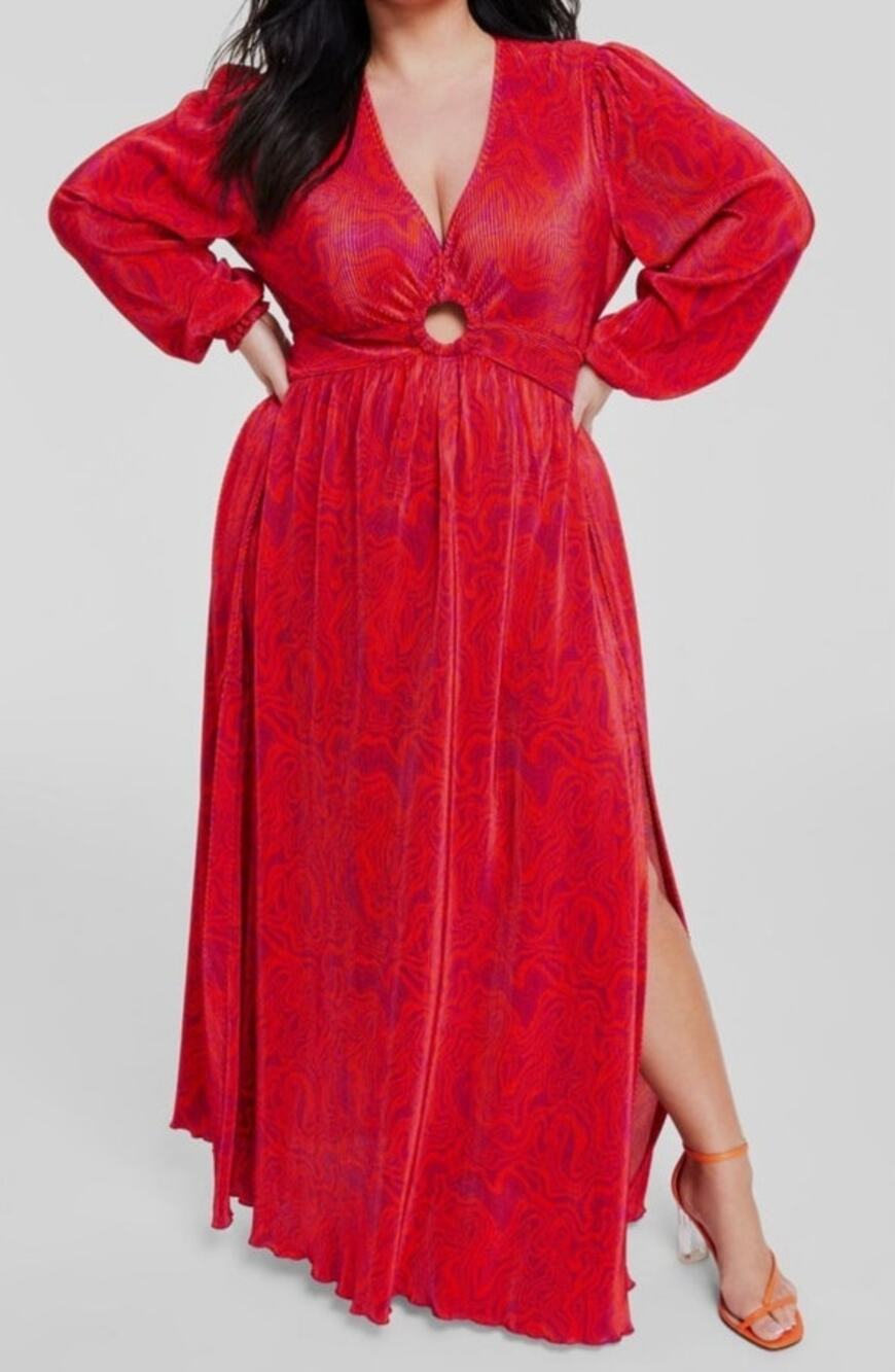 Nina Parker Pleated Key Hole Long Sleeve Maxi Dress Size 3X